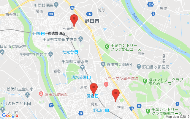 野田市の保険相談窓口のマップ